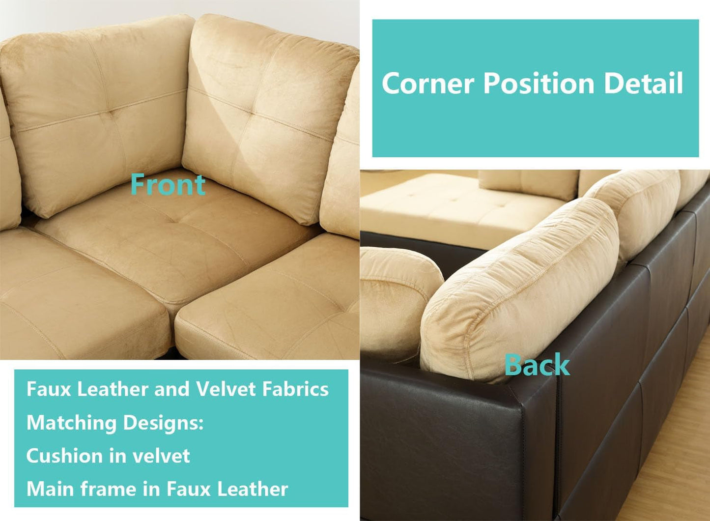 Beige Sectional Couch for Living Room Set, 105 Inch Sectional Sofa L Shaped Couch with Storage Ottoman/Microfiber Fabric/Facing Right Chaise-3