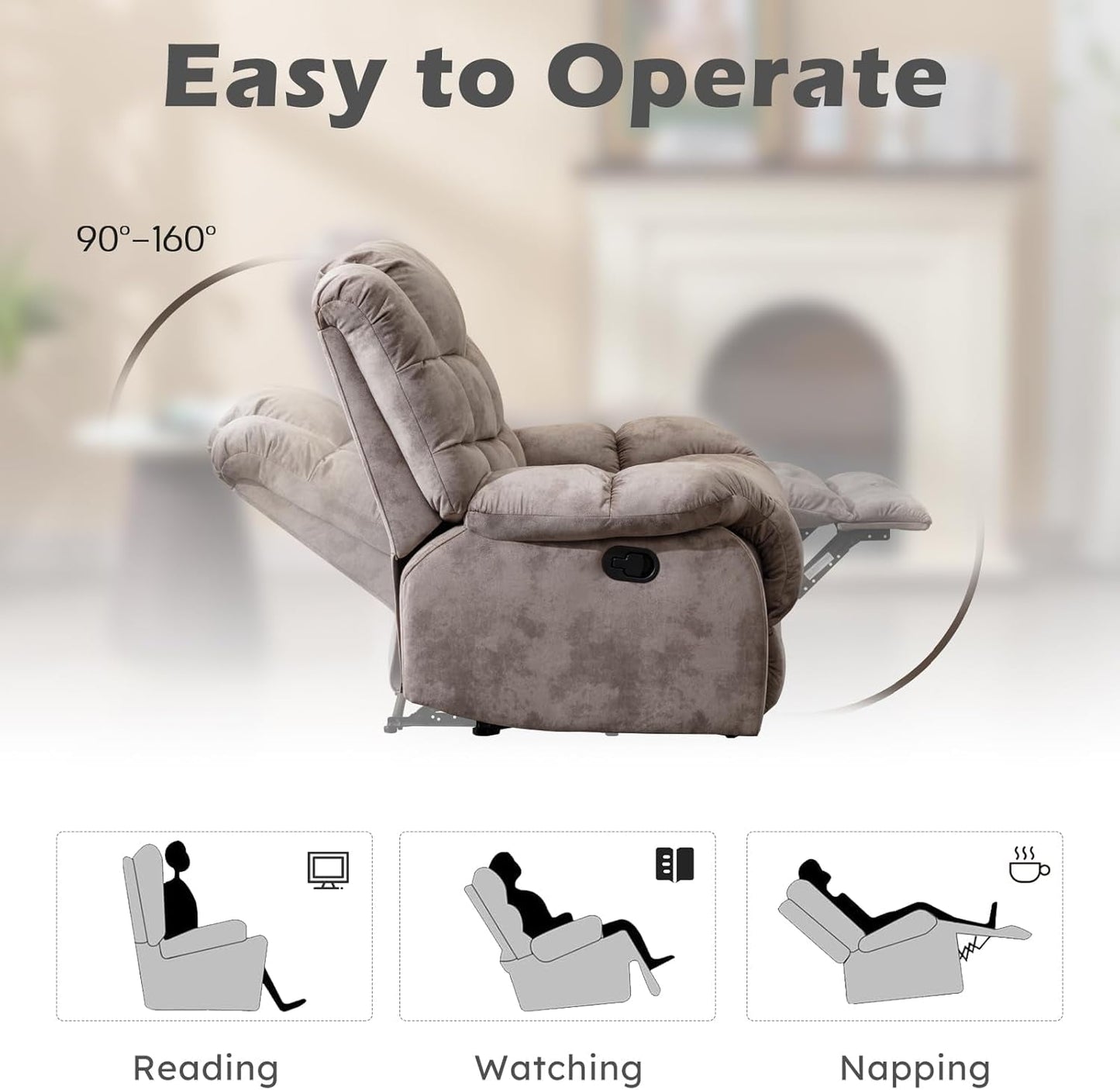 Reclining Living Room Set, One Seat Manual Recliner, Loveseat Recliner Sofa and 3PC Bonded Manual Recliner Set, Light Brown(Recliner+Loveseat+Sofa)-3