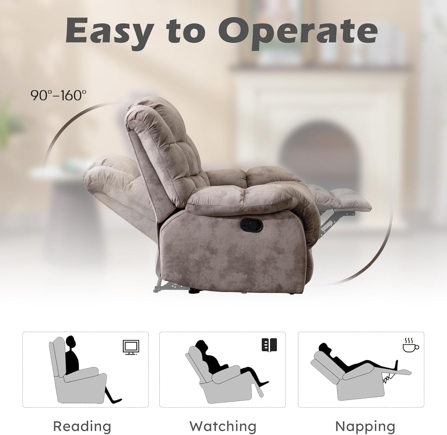 Reclining Living Room Set, One Seat Manual Recliner, Loveseat Recliner Sofa and 3PC Bonded Manual Recliner Set, Light Brown(Recliner+Loveseat+Sofa)-3