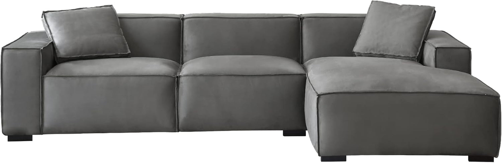 Modern L-Shaped Deep Sectional Sofa Furniture Set for Living Room Lounge, Minimalist Style Comfy Suedette Upholstery Corner Couch with Chaise, Dark Grey-3