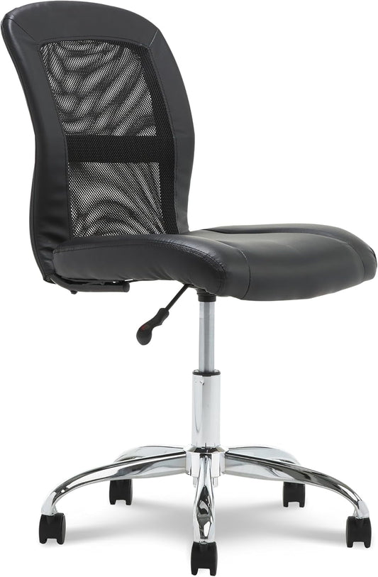Essential Armless Deskchair, Small Task Chair with Wheels, Breathable Mesh Back, quality Foam Cushion Seat for Comfort, Functional, Lightweight and Versatile, Black-0