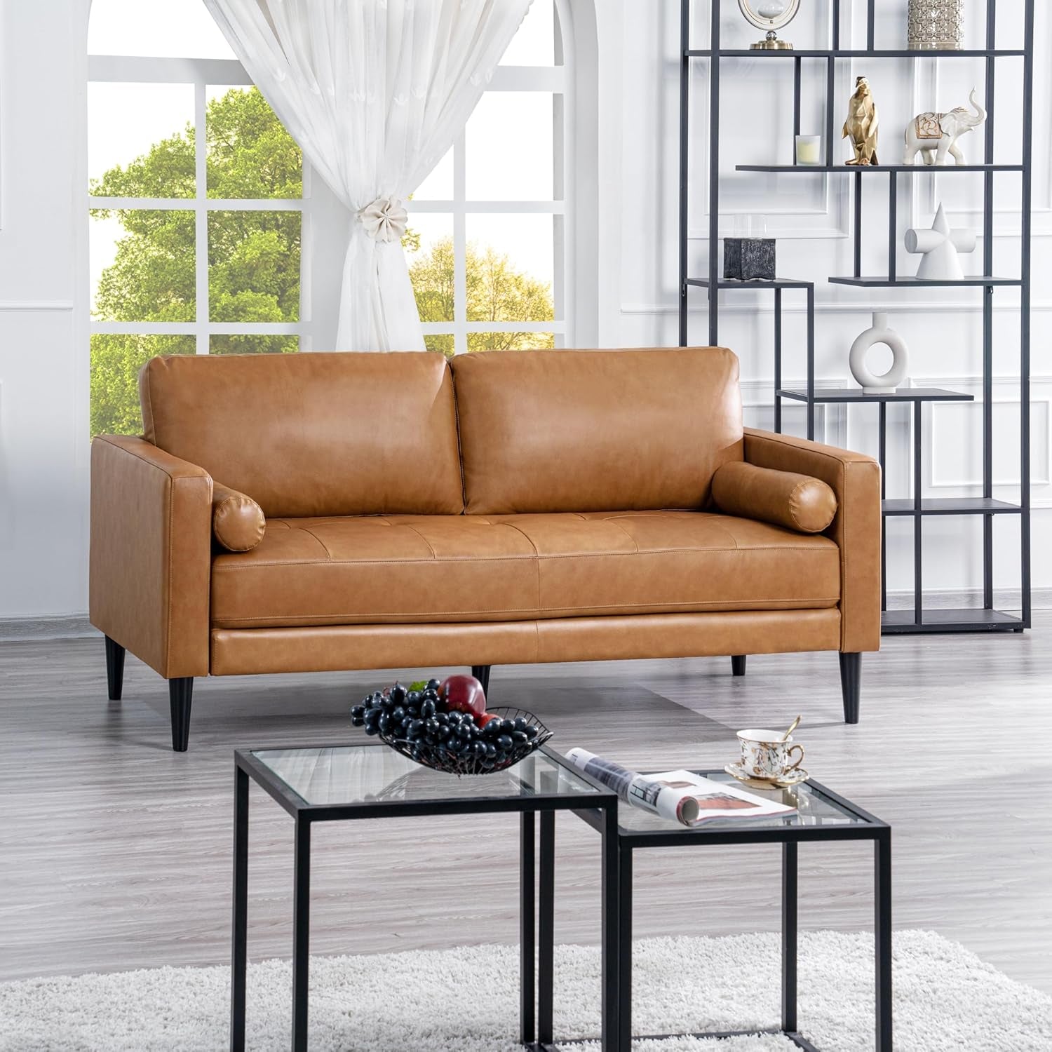 Oversized Genuine Leather Sofa Tan (3 Piece Set, Modern)-2