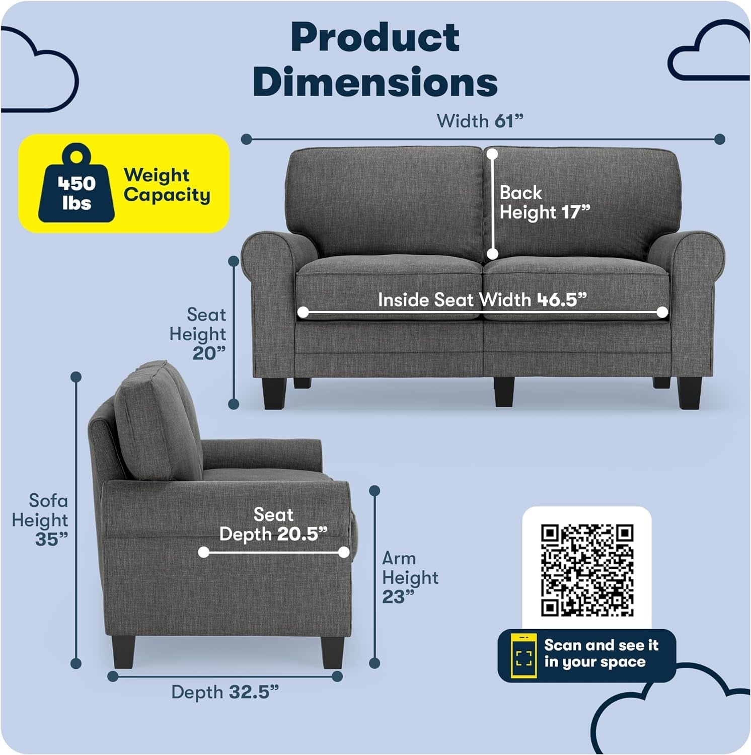 Buckwheat Beige Rolled Arm Loveseat (73")-2