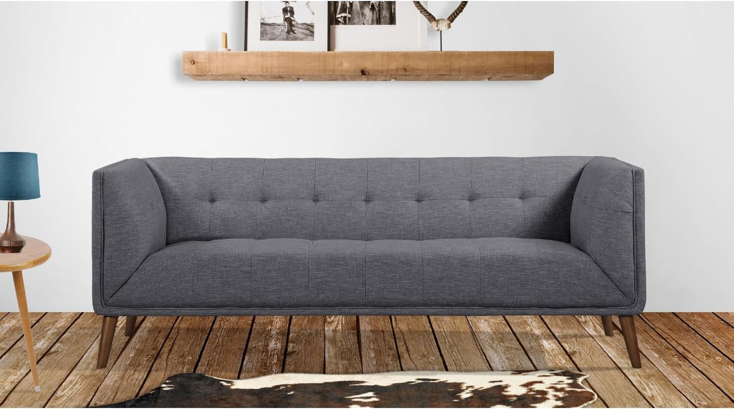 Dark Grey Linen Sofa Walnut Wood Legs, Modern Style-0