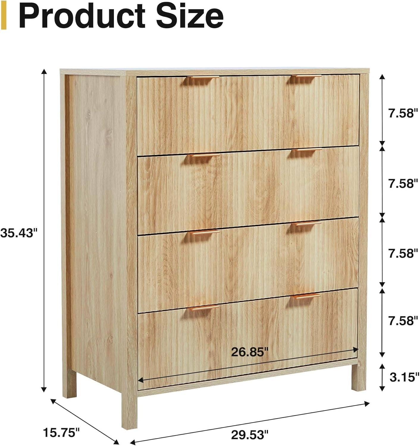 4 Drawer Dressers for Bedroom, Modern Closet Chest of Drawers with Waveform Fluted Panel, Large Wood Storage Dresser Organizer for Nursery Bedroom Living Room Hallway Closet, Natural-1