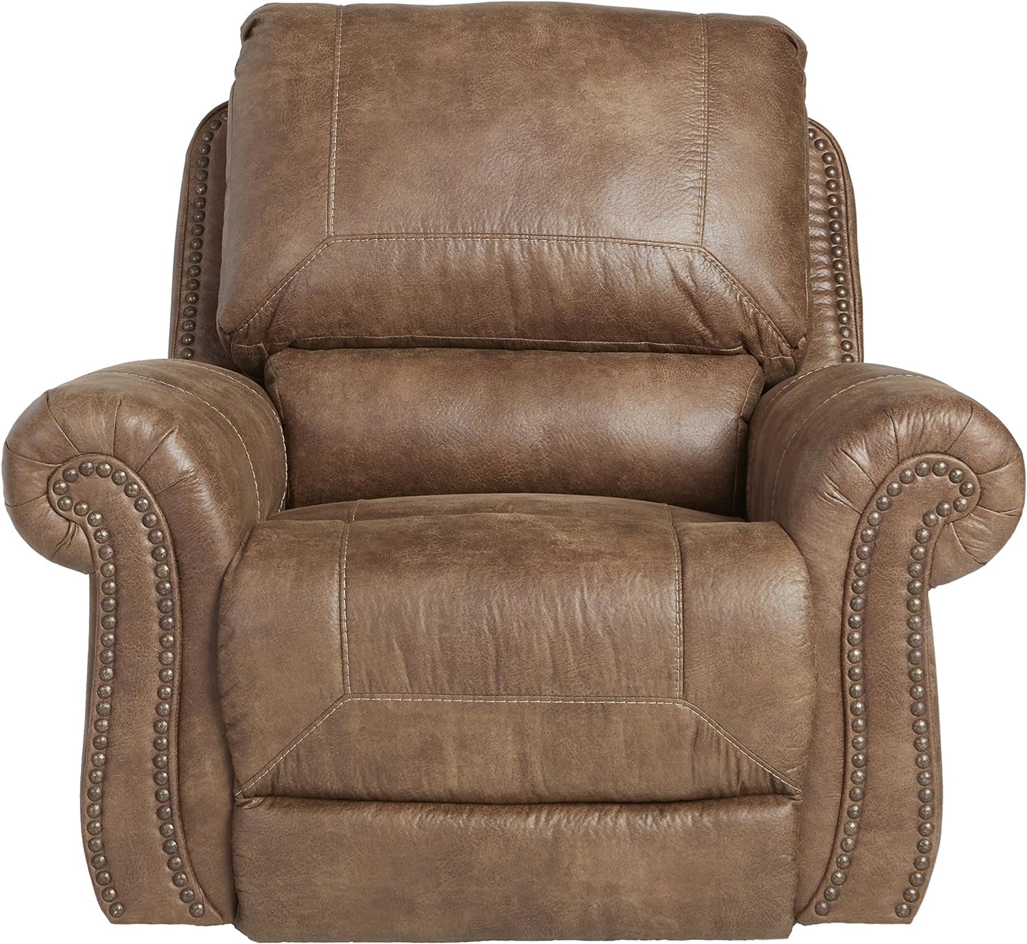 Larkinhurst Faux Leather Manual Rocker Recliner with Nailhead Trim, Brown-2