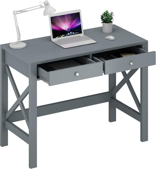 Home Office Desk Writing Computer Table Modern Design Desk with Drawers (Grey)-0