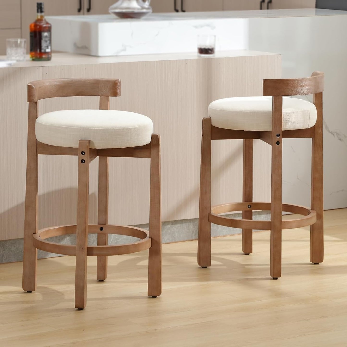 Beige Modern Wood Counter Stools (Set of 2)-1