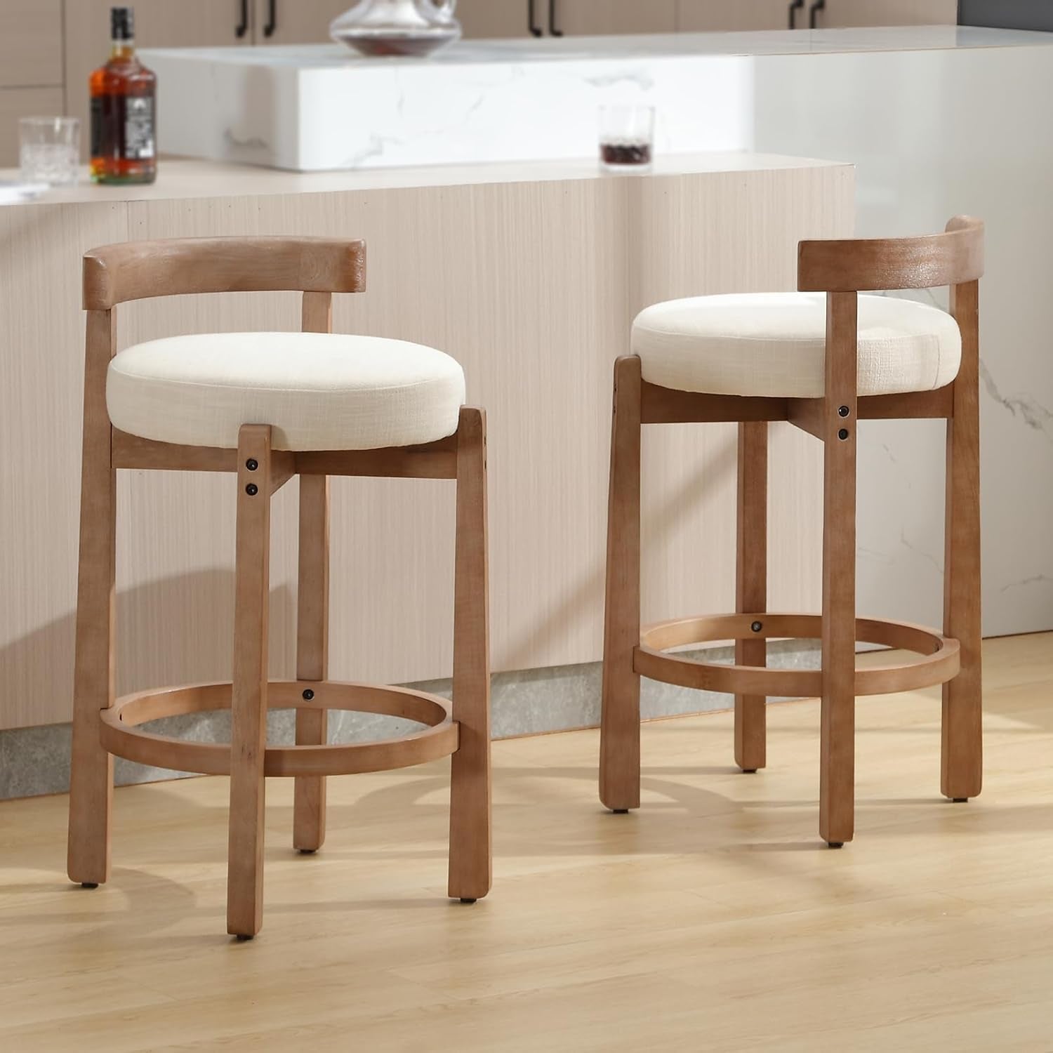 Beige Modern Wood Counter Stools (Set of 2)-1