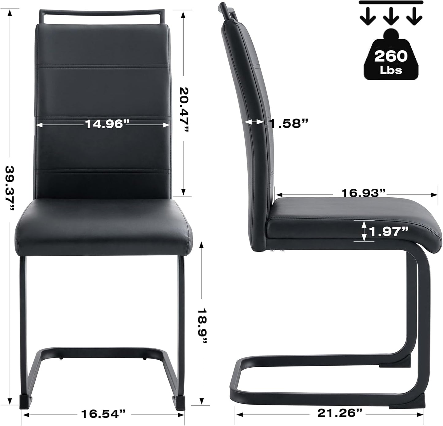 Modern Dining Chairs Set of 4, PU Faux Leather High Back Upholstered Dining Room Side Chair with Horizontal Stripe Backrest Design for Kitchen Living Room Dinner Chairs, Black with Black Legs-1