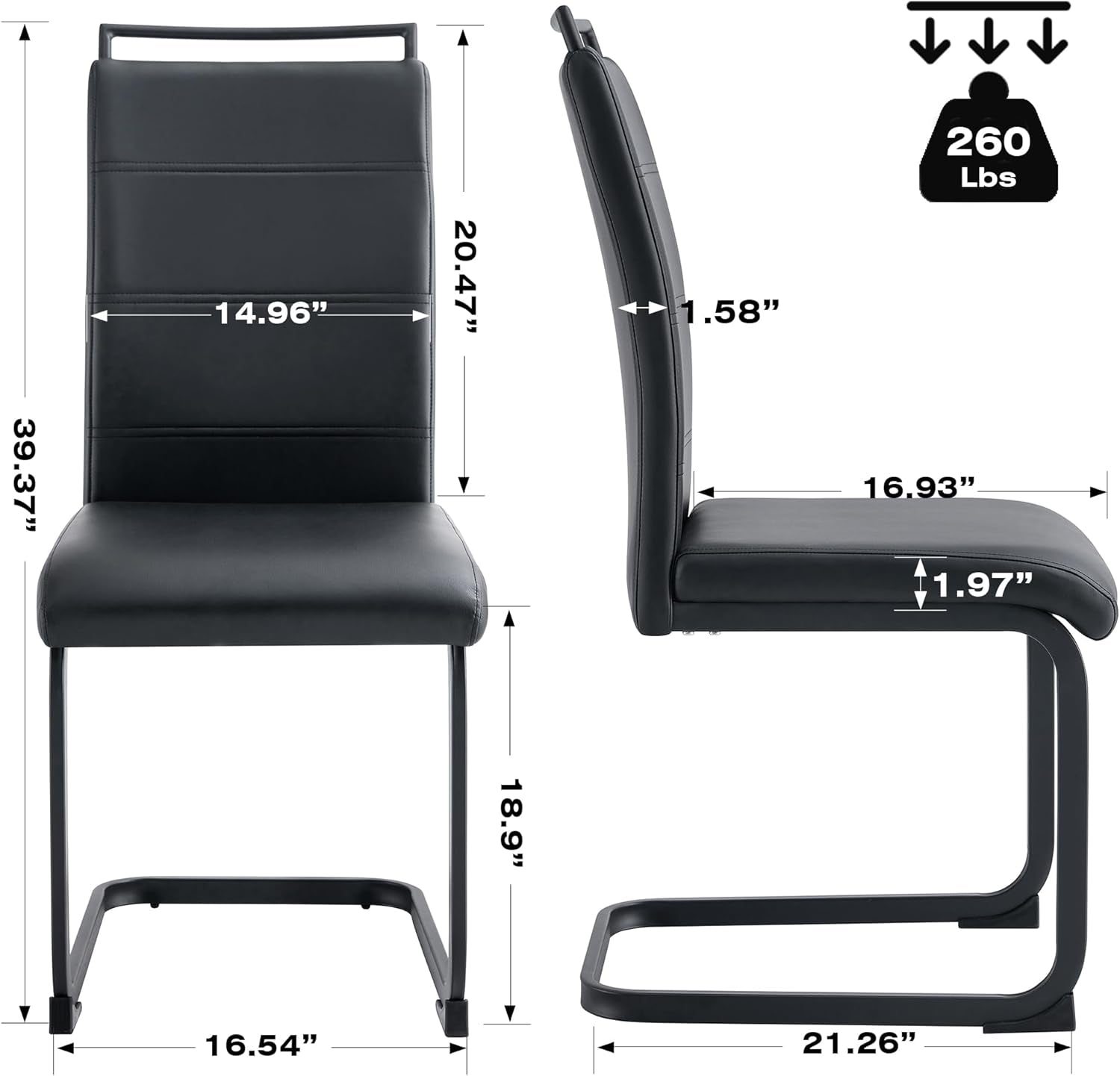 Modern Dining Chairs Set of 4, PU Faux Leather High Back Upholstered Dining Room Side Chair with Horizontal Stripe Backrest Design for Kitchen Living Room Dinner Chairs, Black with Black Legs-1