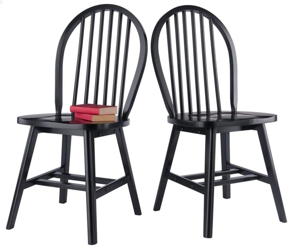 Windsor 2-Piece Chair Set, Solid Wood, Black Finish-4