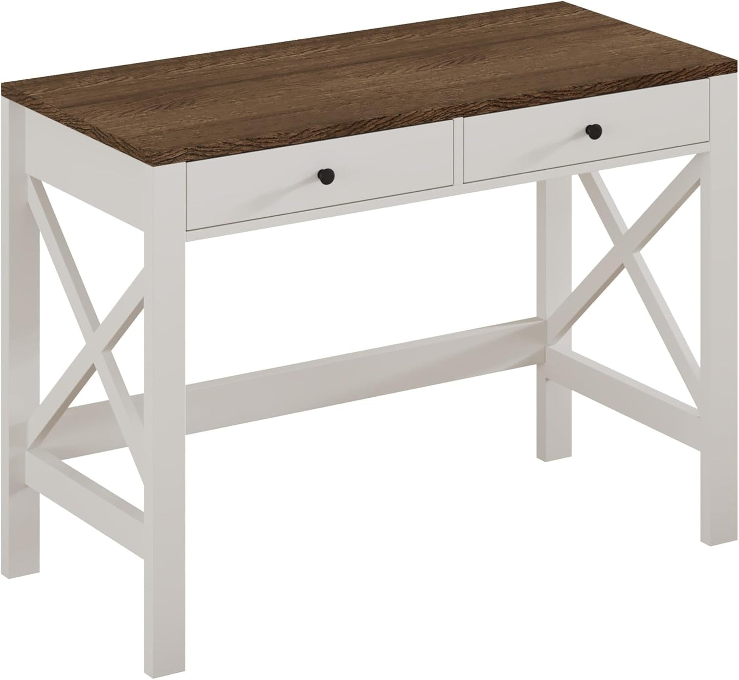 Farmhouse Desk 39" Computer Desk with Drawers, Small Study Writing Table with Stable X Frame for Home Office-0