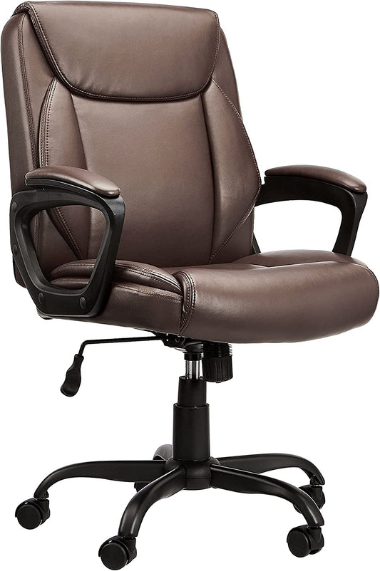 Amazonbasics Classic Puresoft Pu-Padded Mid-Back Office Computer Desk Chair with Armrest - Brown-0