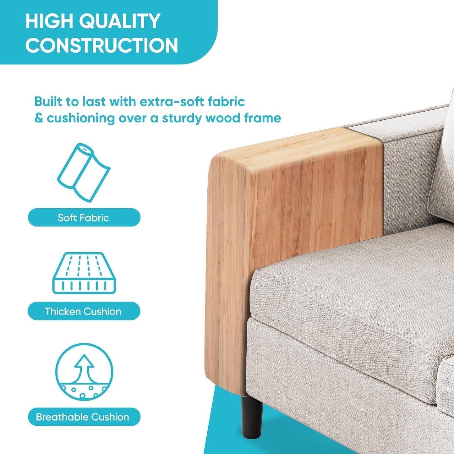 6 Seaters Sectional Upholstered Sofa, Linen Fabric Sofa Couch with Side Pockets, Free Combination Sofa Set with Movable Storage Ottoman, for Living Room-Sofa&Loveseat&Chair&Ottoman,Beige-4