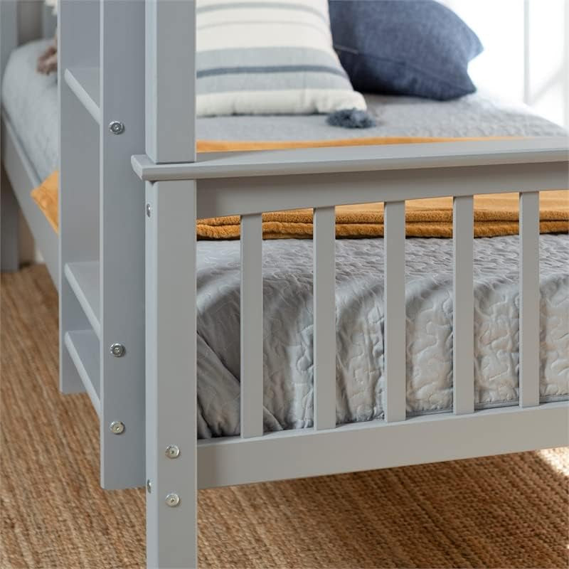 Mission Style Solid Wood Twin over Twin Bunk Bed, Grey-3