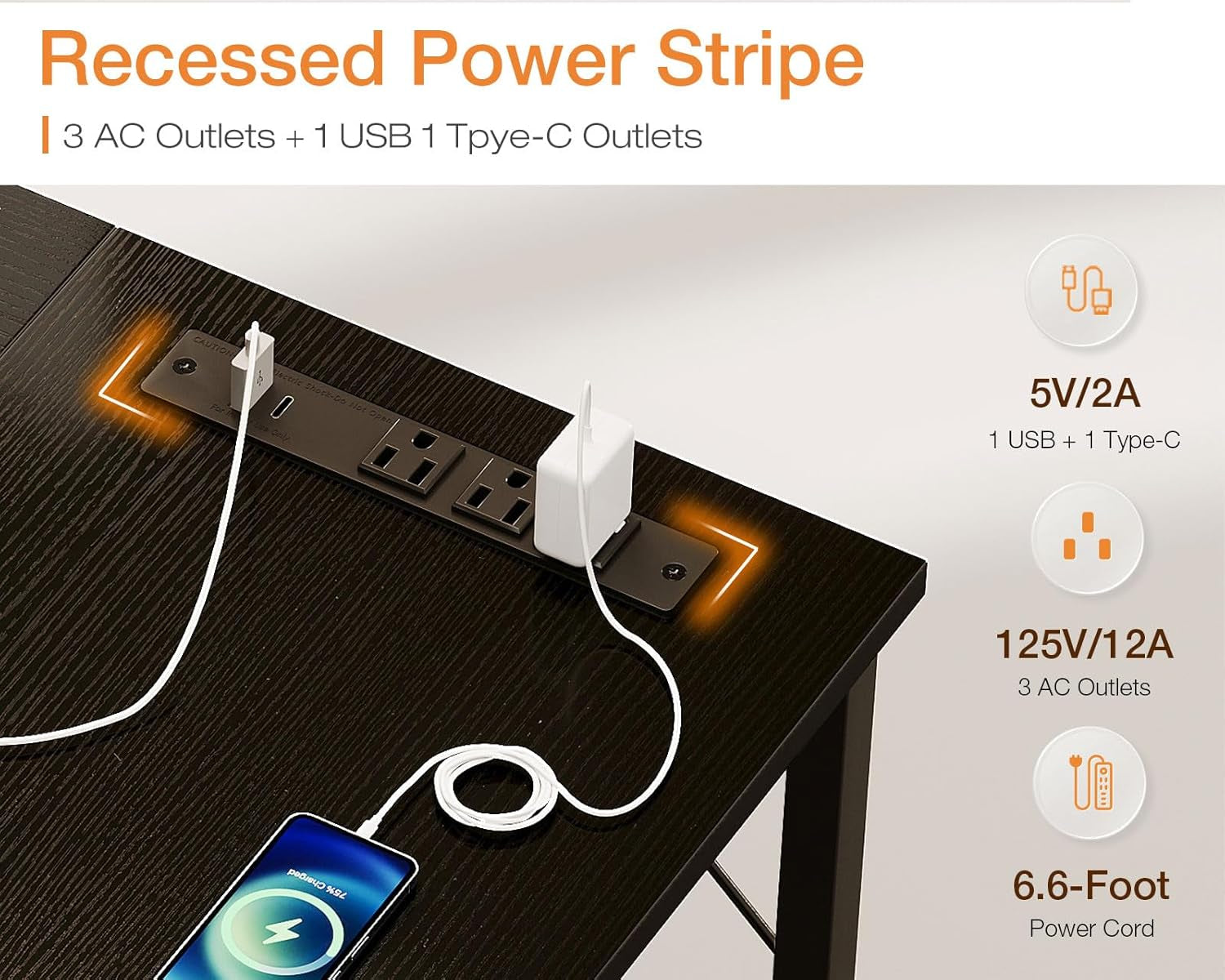 71 Inch Computer Desk with USB Ports, Large Office Desk, Long Study Student Writing Desk, Black-4