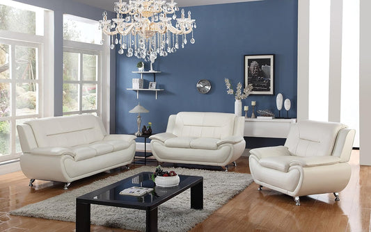 3PCS Faux Leather Sofa Set, Living Room Couch Set with Sofa, Loveseat and Chair (White)-0