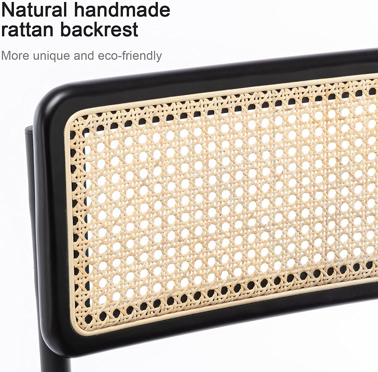 Black Boucle Rattan Counter Stool Set of 2 with Cane Backrest-3