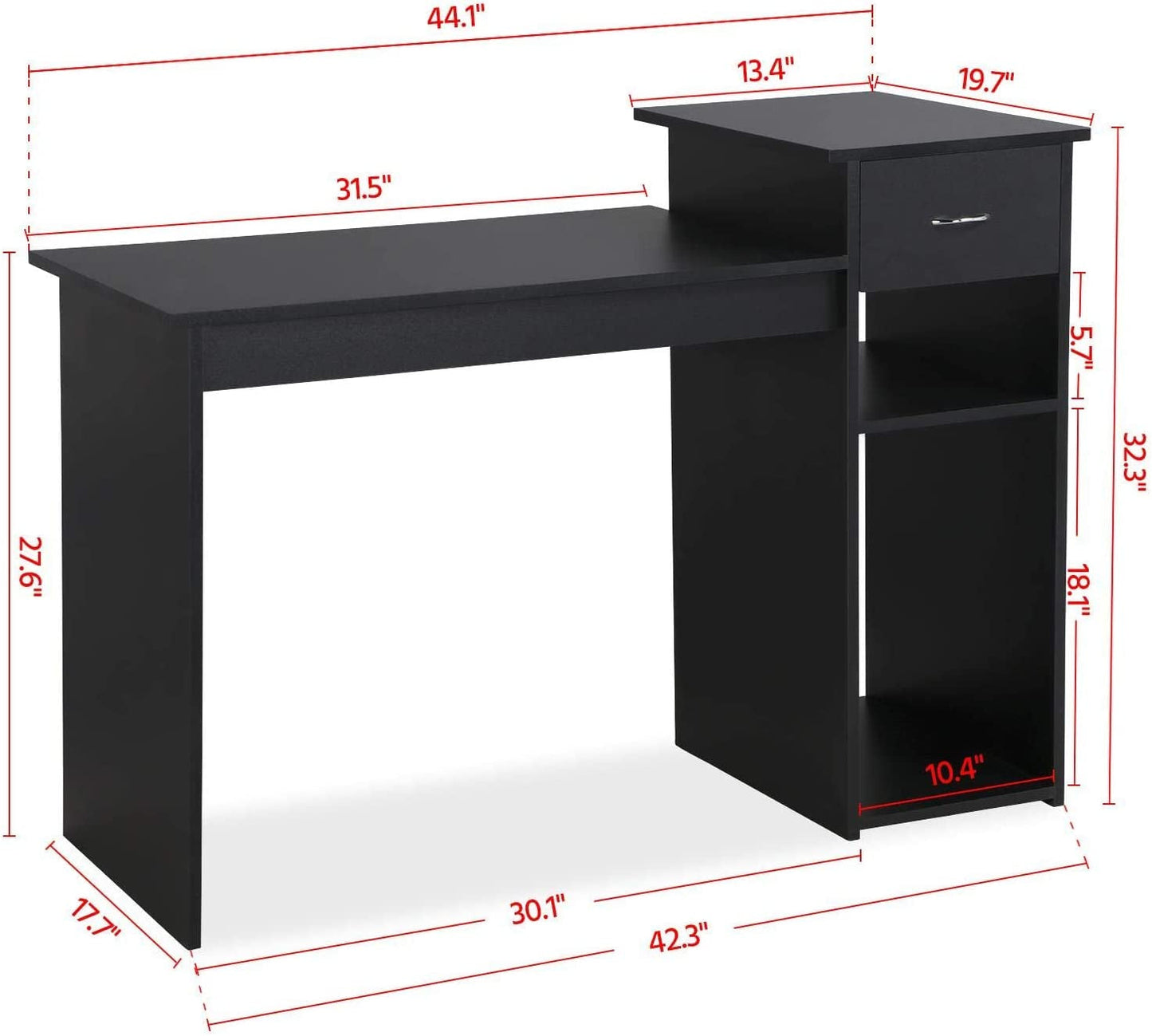 Black Wooden Computer Desk with Storage and Stand-2