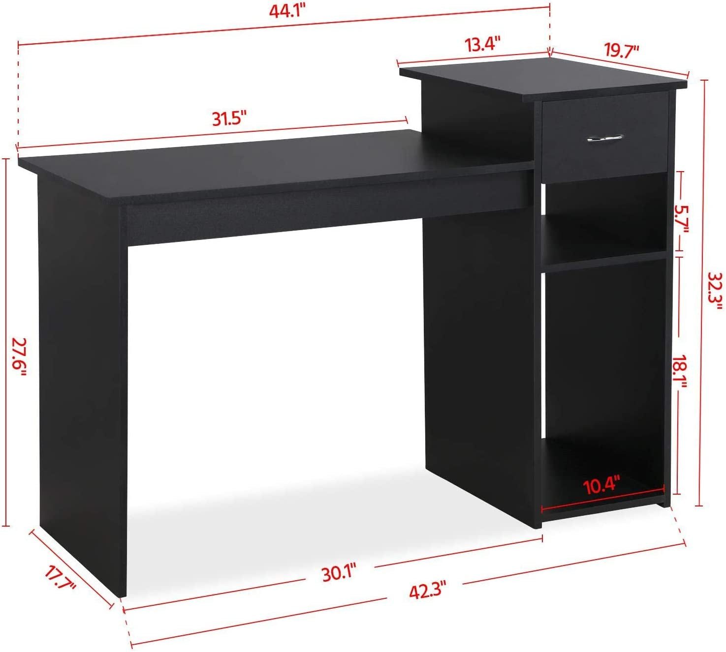 Black Wooden Computer Desk with Storage and Stand-2