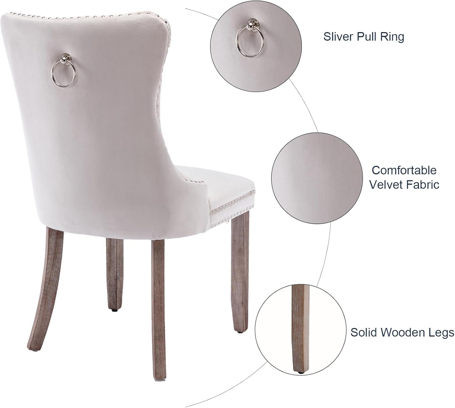 Velvet Dining Chairs Set of 4, Tufted Upholstered Dining Room Chairs with Back Ring Pull, Nailhead Trim and Solid Wood Legs, Modern Dining Chairs for Dining Room, Kitchen(Beige)-4