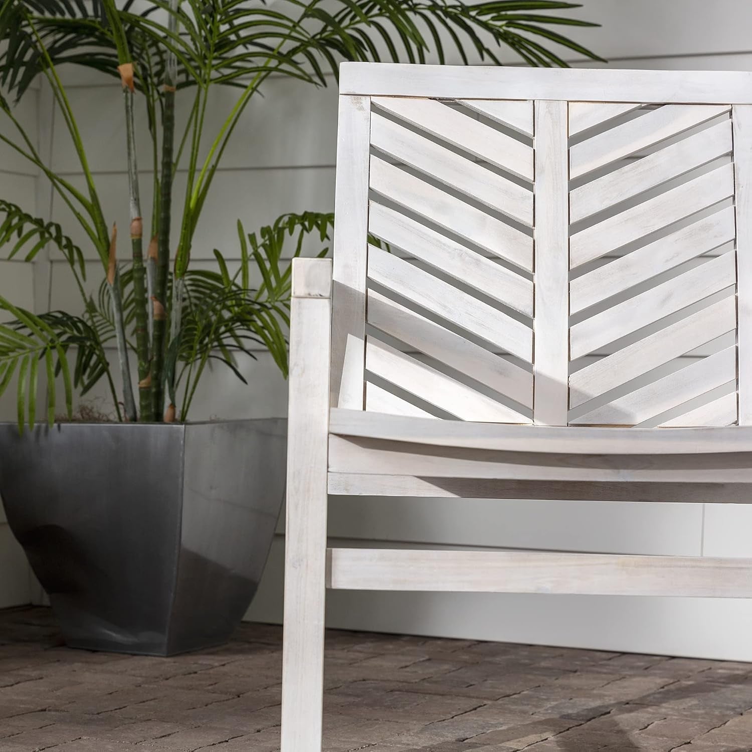 AZWC2VINWW Avalon Chevron Solid Acacia Wood Outdoor Chair, White Wash-1