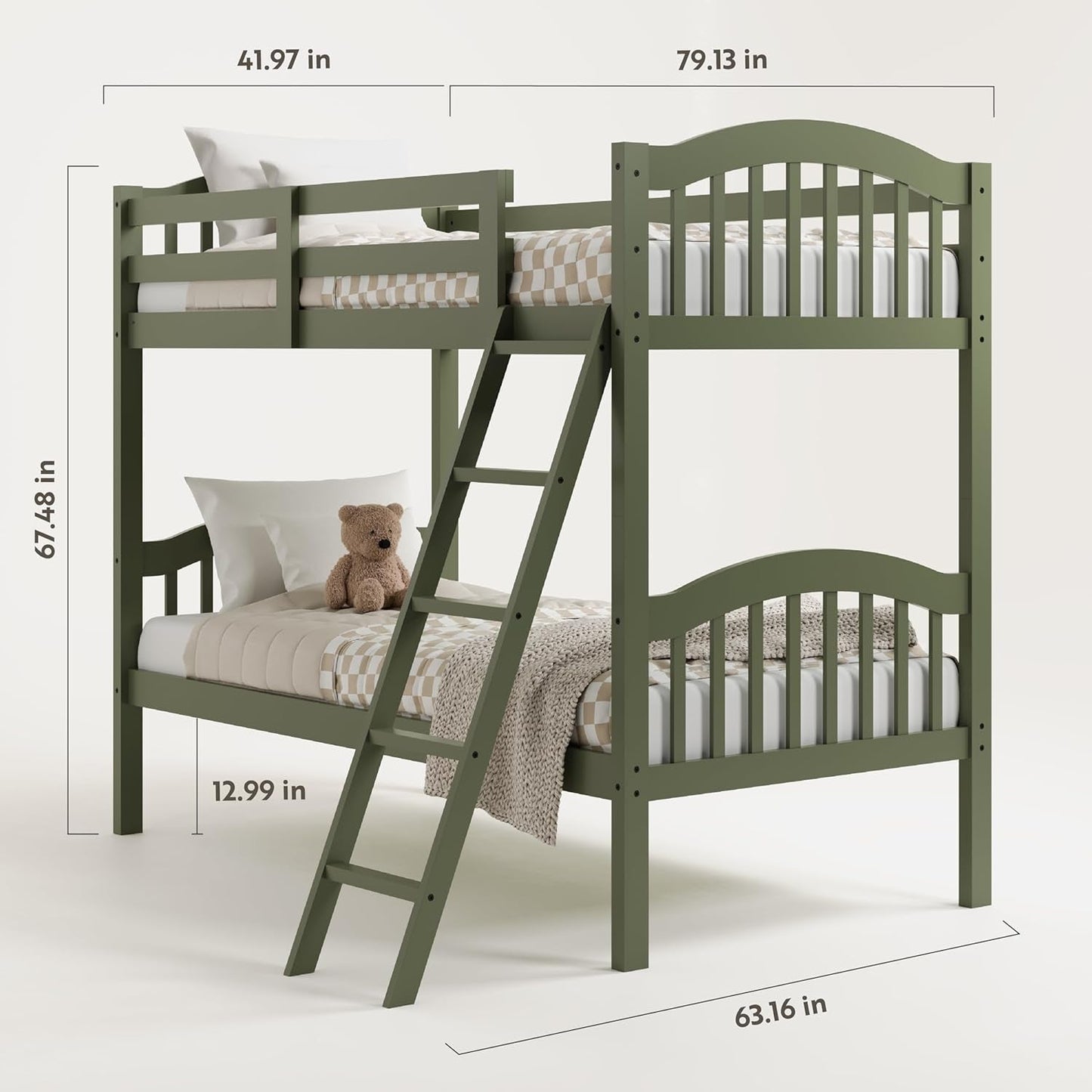 Long Horn Twin-Over-Twin Bunk Bed (Olive) - GREENGUARD Gold Certified, Converts to 2 Individual Twin Beds-2