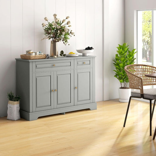 Sideboard Buffet Cabinet, Modern Kitchen Cabinet with 2 Drawers and Adjustable Shelves, Coffee Bar Cabinet, Gray-1