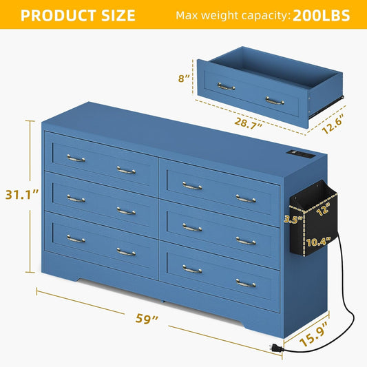 Drawers TV Stand for 65 Inches with Power Outlets -Chest of Drawers Dresser with Side Organizer Bag Entertainment Center TV Console, Blue-1
