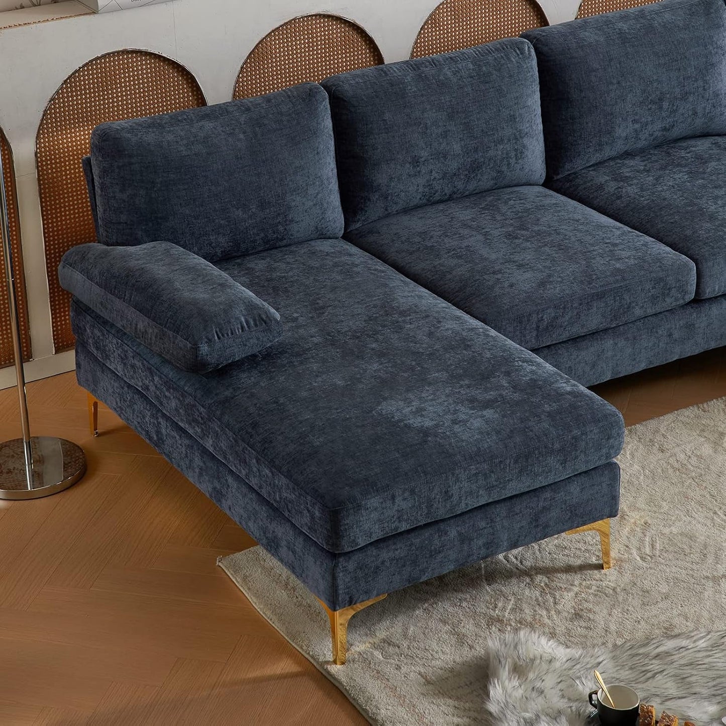 Convertible Sectional Sofa 110" U-Shape Sofa Couch 4-Seat Couch with Chaise Chenillefabric Upholstered for Living Room, Apartment, Office, Grey-Blue-4