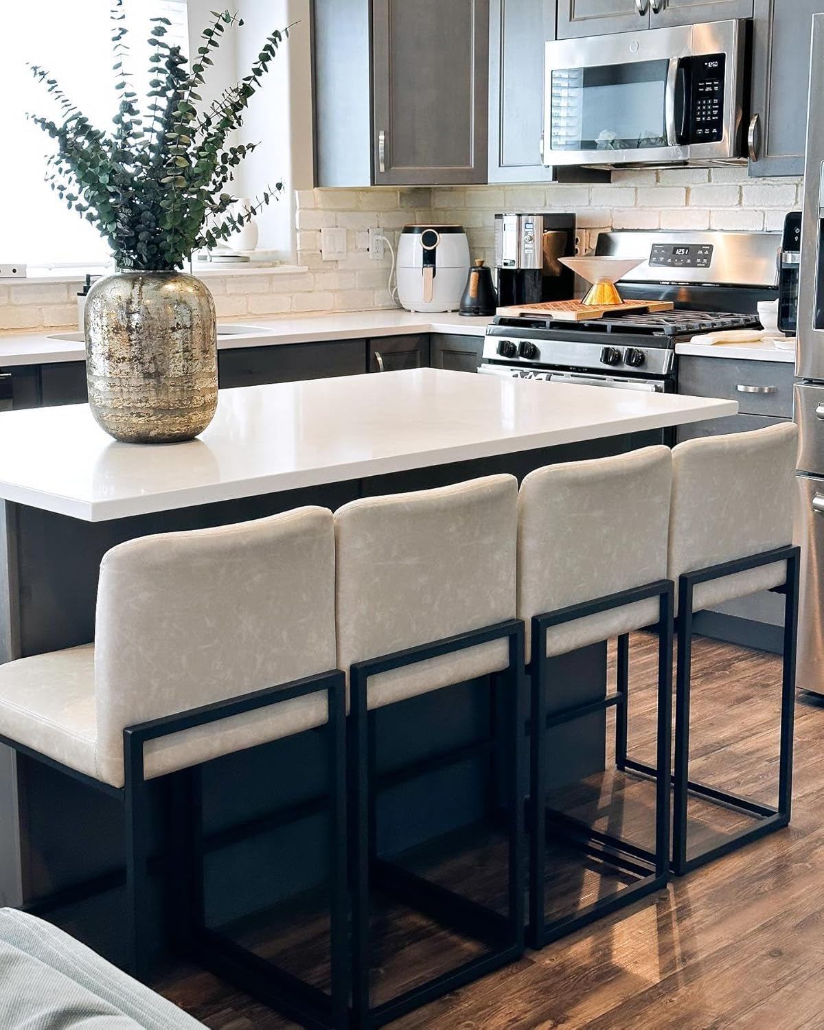 Bar Stools Set of 4 - Counter Height Bar Stool Pu Leather Kitchen Modern Bar Chairs, Bar Stools with Back-0