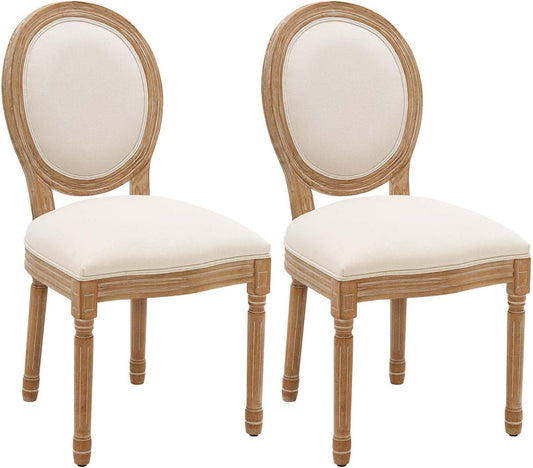 French Country Dining Chairs Set of 2, Upholstered Dining Room Chairs with round Back Farmhouse Kitchen Chairs for Living Room, Kitchen, Restaurant (Beige-Round)-0