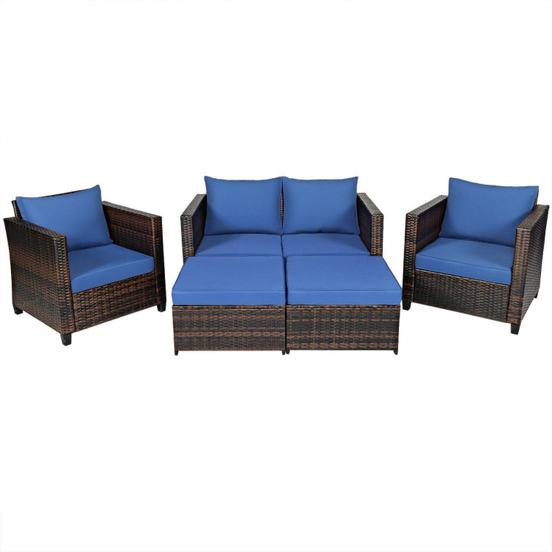 5 Pieces Patio Rattan Furniture Set with Removable Cushions-5