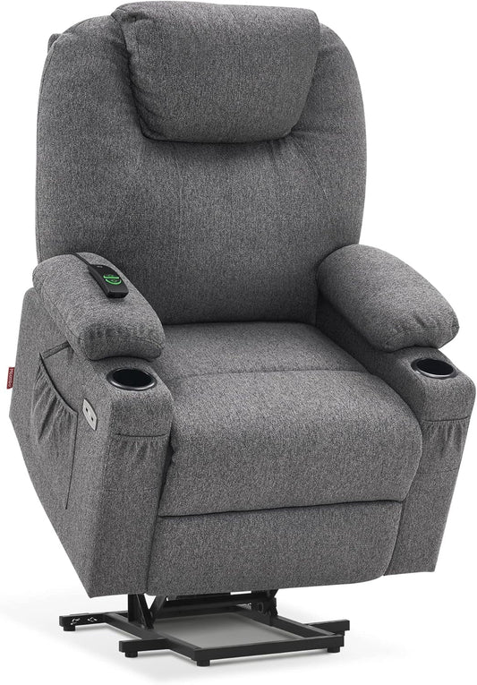 Large Power Lift Recliner Chair Sofa with Massage and Heat for Big and Tall Elderly People, 3 Positions, Cup Holders, and USB Ports, Extended Footrest, Fabric 7516 (Large,Dark Grey)-0