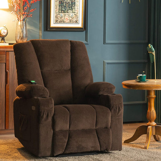 Fabric Electric Power Recliner Chair with Heat and Massage, Burgundy-0