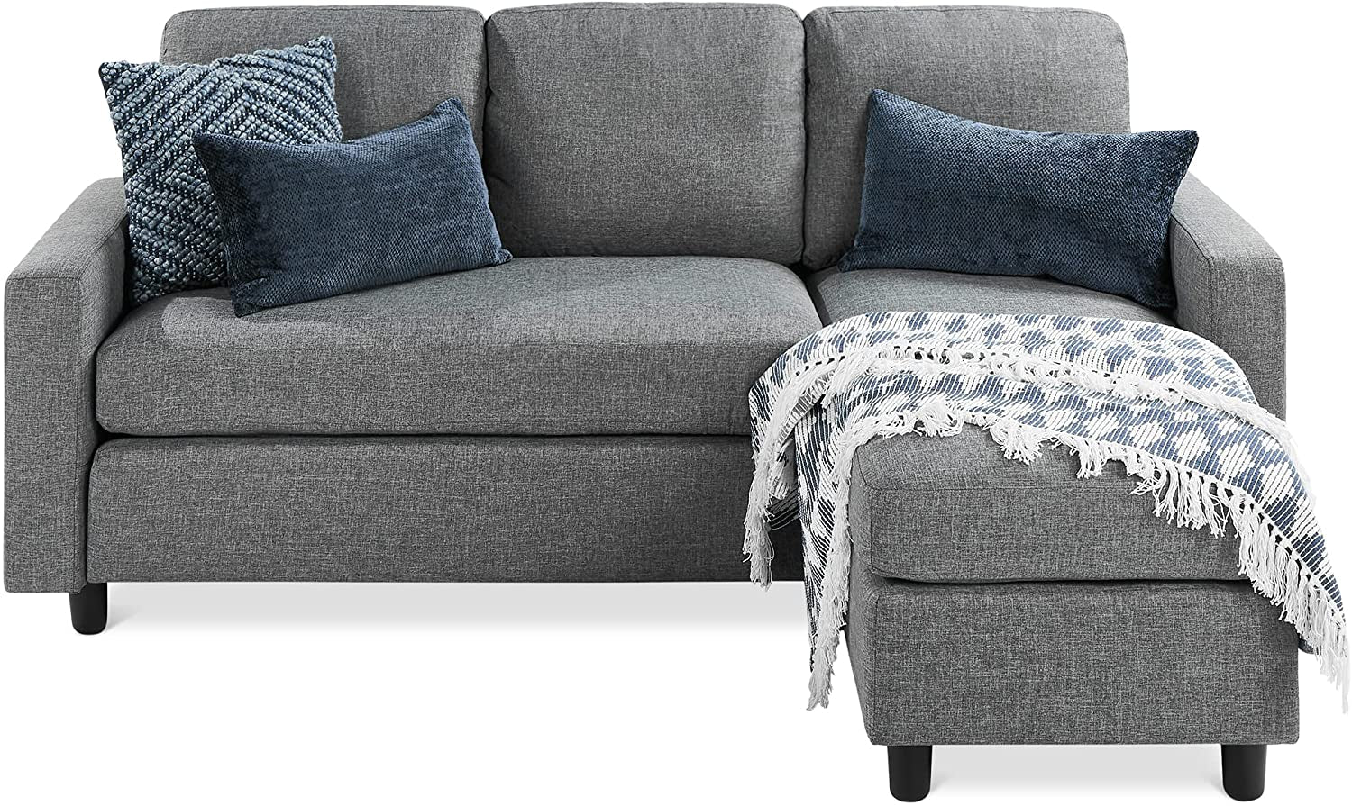 Compact Gray Linen Sectional Sofa with Chaise Lounge-0