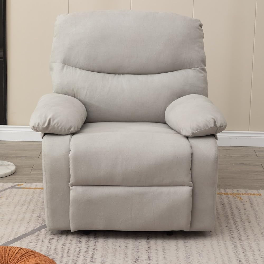 Recliner Armchair with Reclining Function, Upholstered Padded Single Sofa Seat, Home Office Living Room Lounge Chairs for Reading Resting Sleeping (Light Gray Linen Fabric)-3