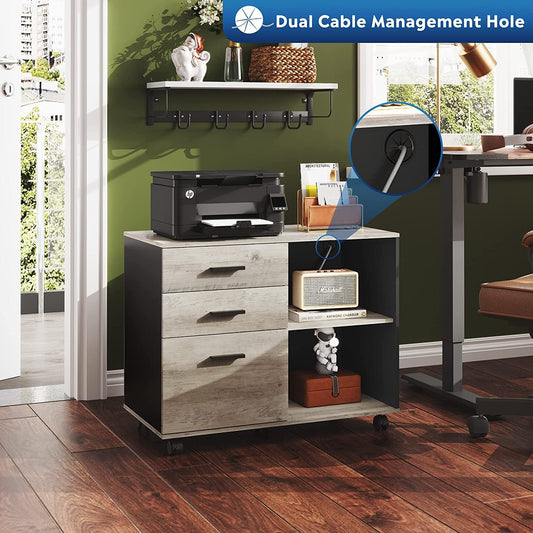 Mobile Wood File Cabinet with Printer Stand-1