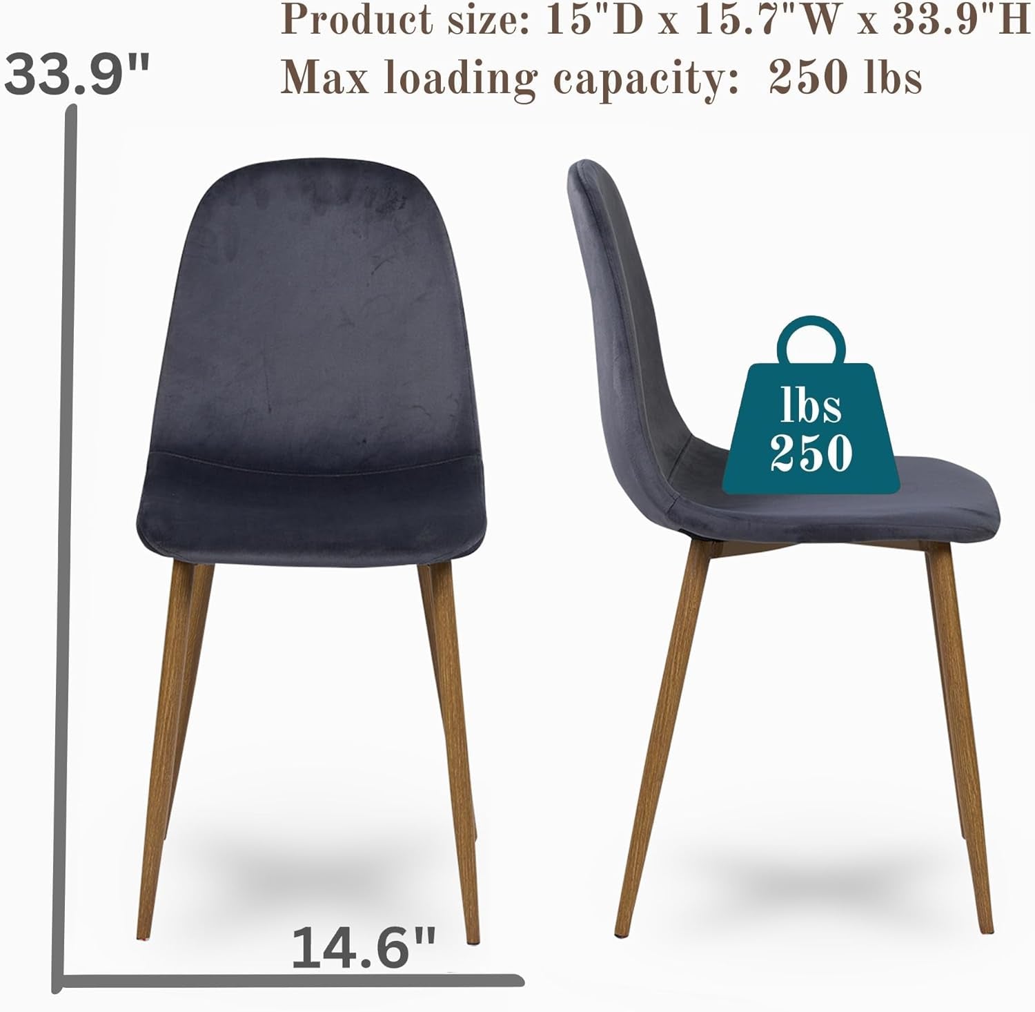 Mid-Century Modern Upholstered Dining Chairs Set of 4, Kitchen Chairs with Metal Legs for Dining Room, Velvet Seat Side Chair for Living Room, Grey-3