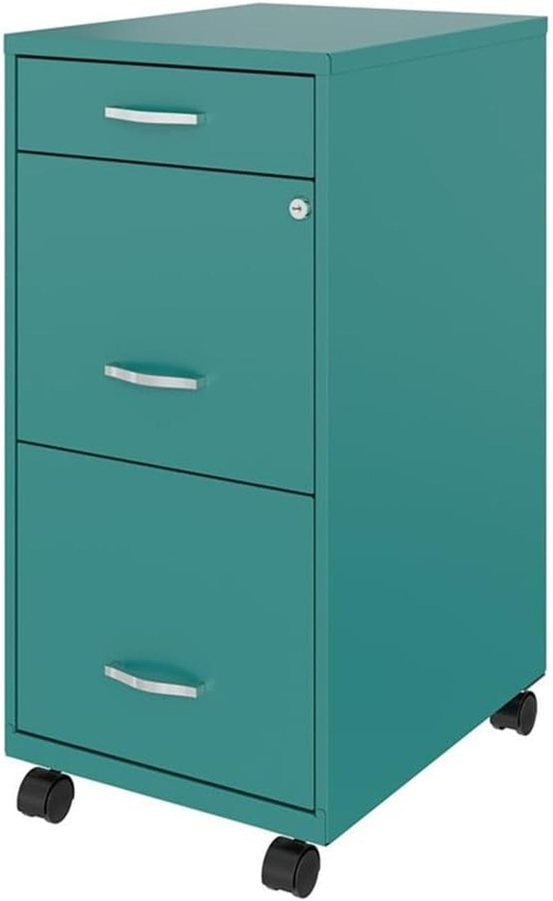 3 Drawers 29.52" Vertical Turquoise Metal Filing Cabinet Lockable Pre-Assembled Movable Letter Size for Home, Office-0