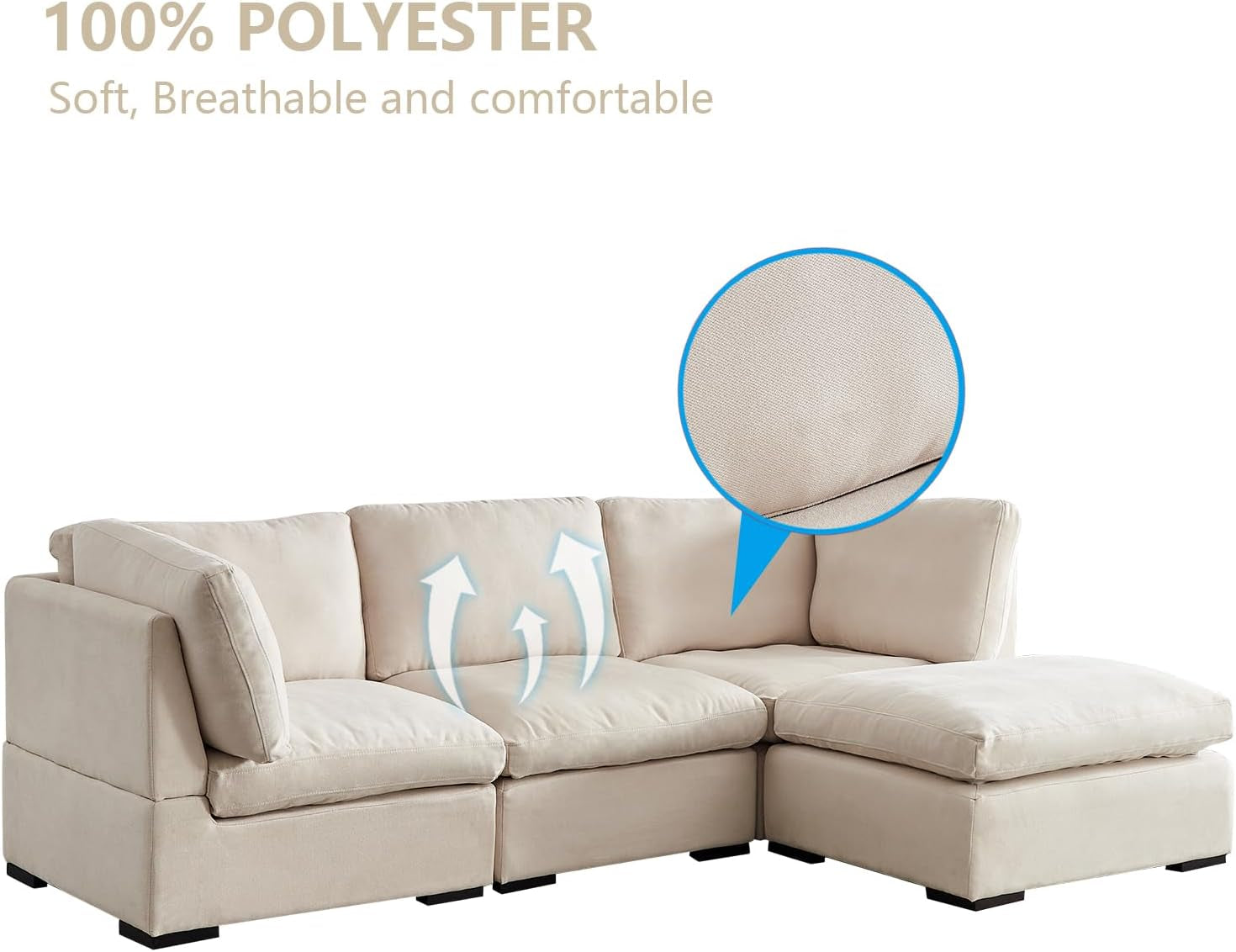 Cloud Modular Sectional Sofa, Comfort 60% down Filled L Shaped Sleeper Sofa Couch Bed with Movable Ottoman for Living Room, Minimalist Wide Deep Seat Convertible Corner Sofa&Couches for Office-4