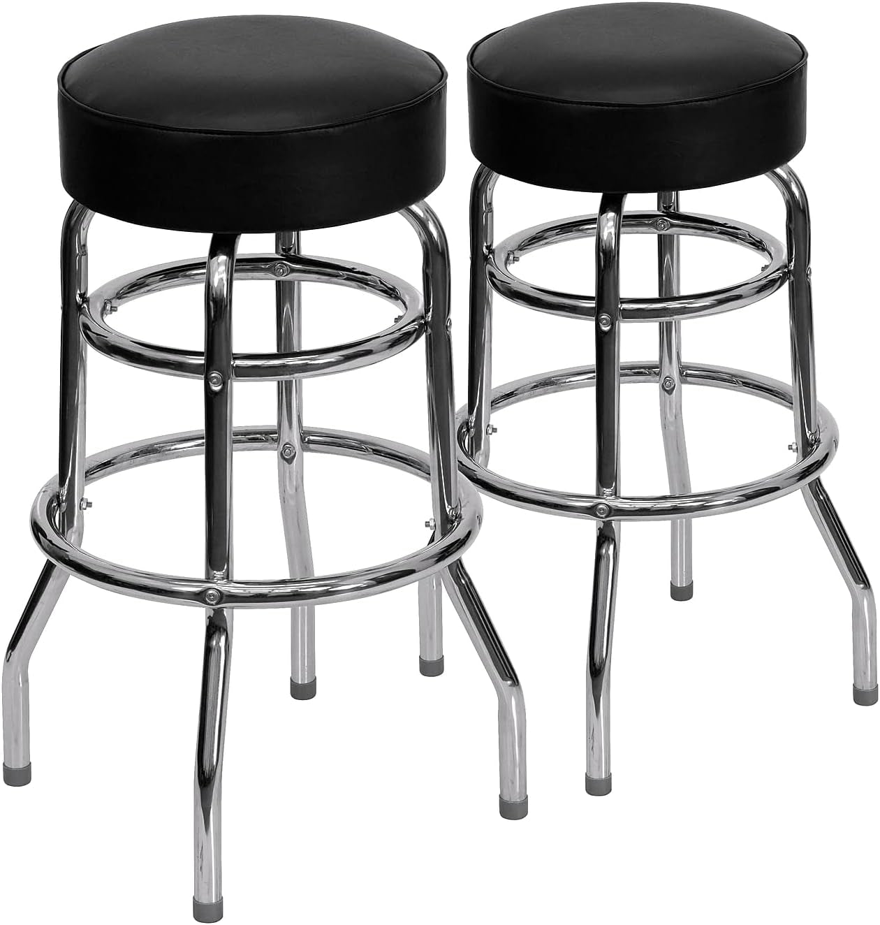 Bruno 2 Pack Double Ring Chrome Barstool with Black Seat-0