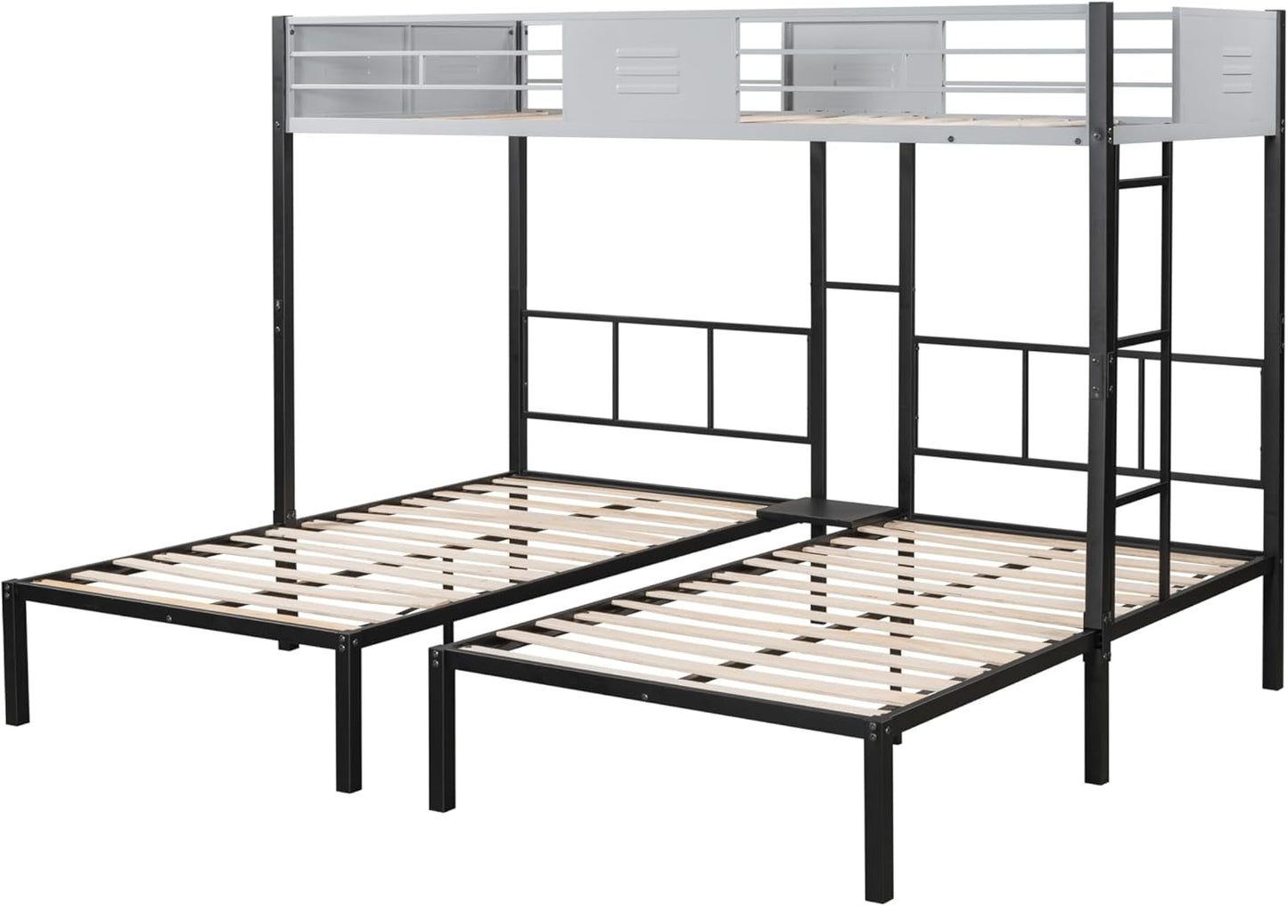 Twin Triple Bunk Bed with Vent Board for Kids,Metal Bedframe with Wood Slat Support,Separates into 3 Beds,No Box Spring Needed,Black-3