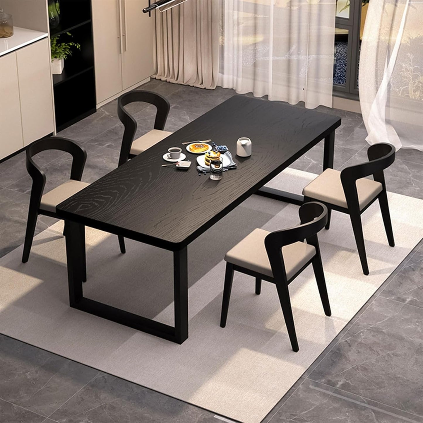 Solid Wood Dining Table for 4-6 People, a 47 Inch Long Farmhouse Kitchen Dining Table, Rectangular Dining Tables in the Dining Room, Kitchen, and Living Room, Black-2