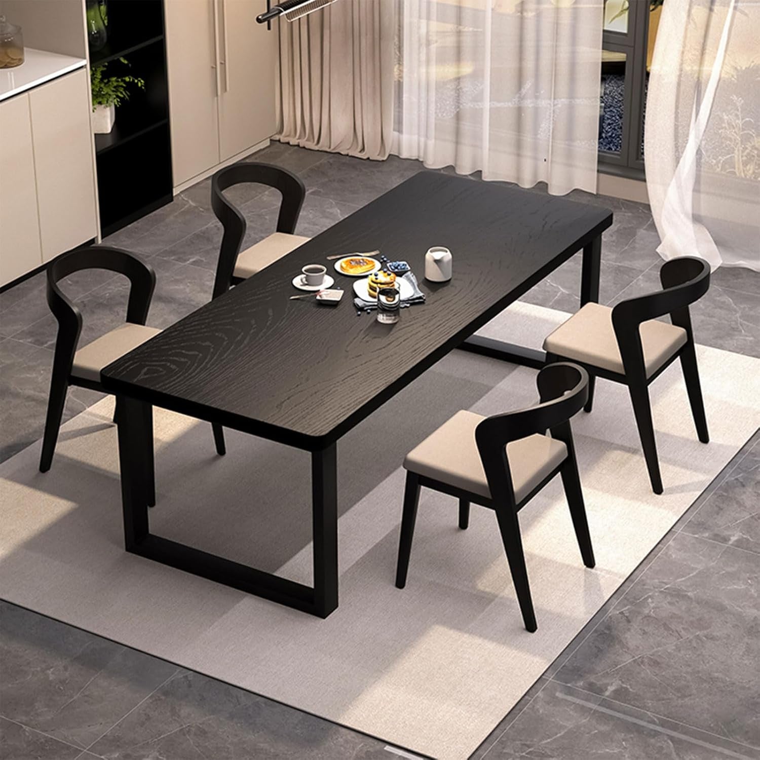 Solid Wood Dining Table for 4-6 People, a 47 Inch Long Farmhouse Kitchen Dining Table, Rectangular Dining Tables in the Dining Room, Kitchen, and Living Room, Black-2