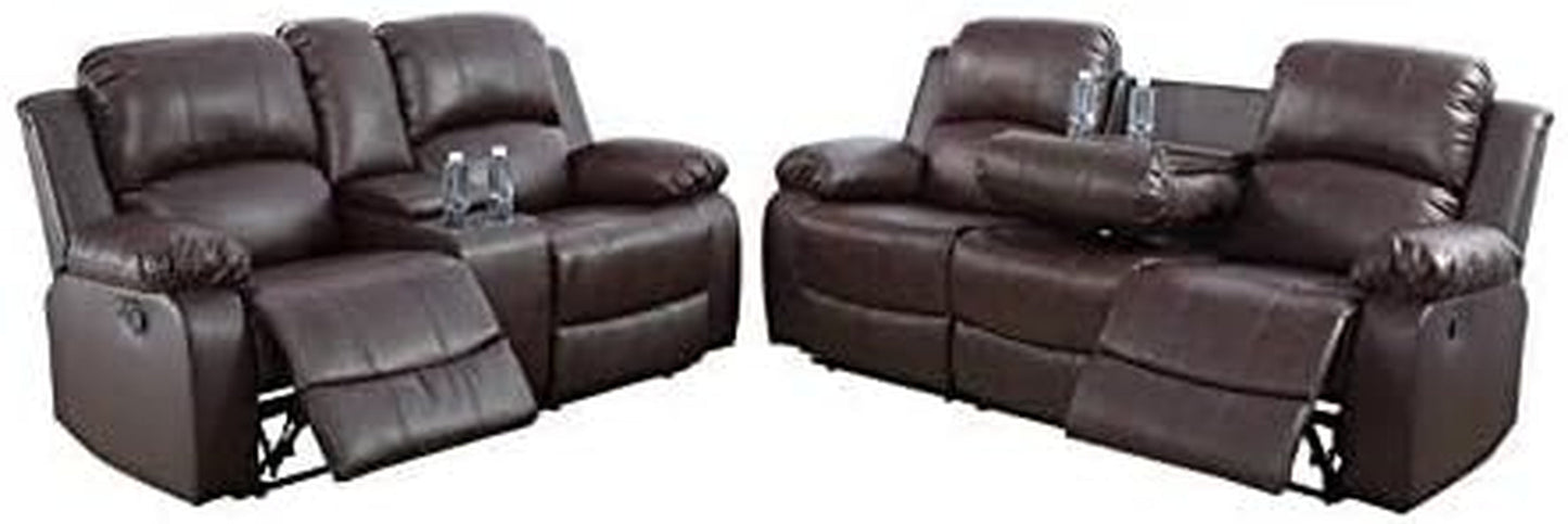 Faux Leather Recliner Sofa Set, Reclining Living Room Set, Manual Reclining Sofa and Loveseat with Recliner Chair (Brown, Sofa+Loveseat)-0