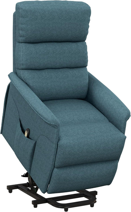 Power Lift Recliner Chair for Elderly, Easy Assembly, Fabric Lift Chair for Adults, Recliner Sofa with Remote Control, Side Pockets for Living Room, Blue-0
