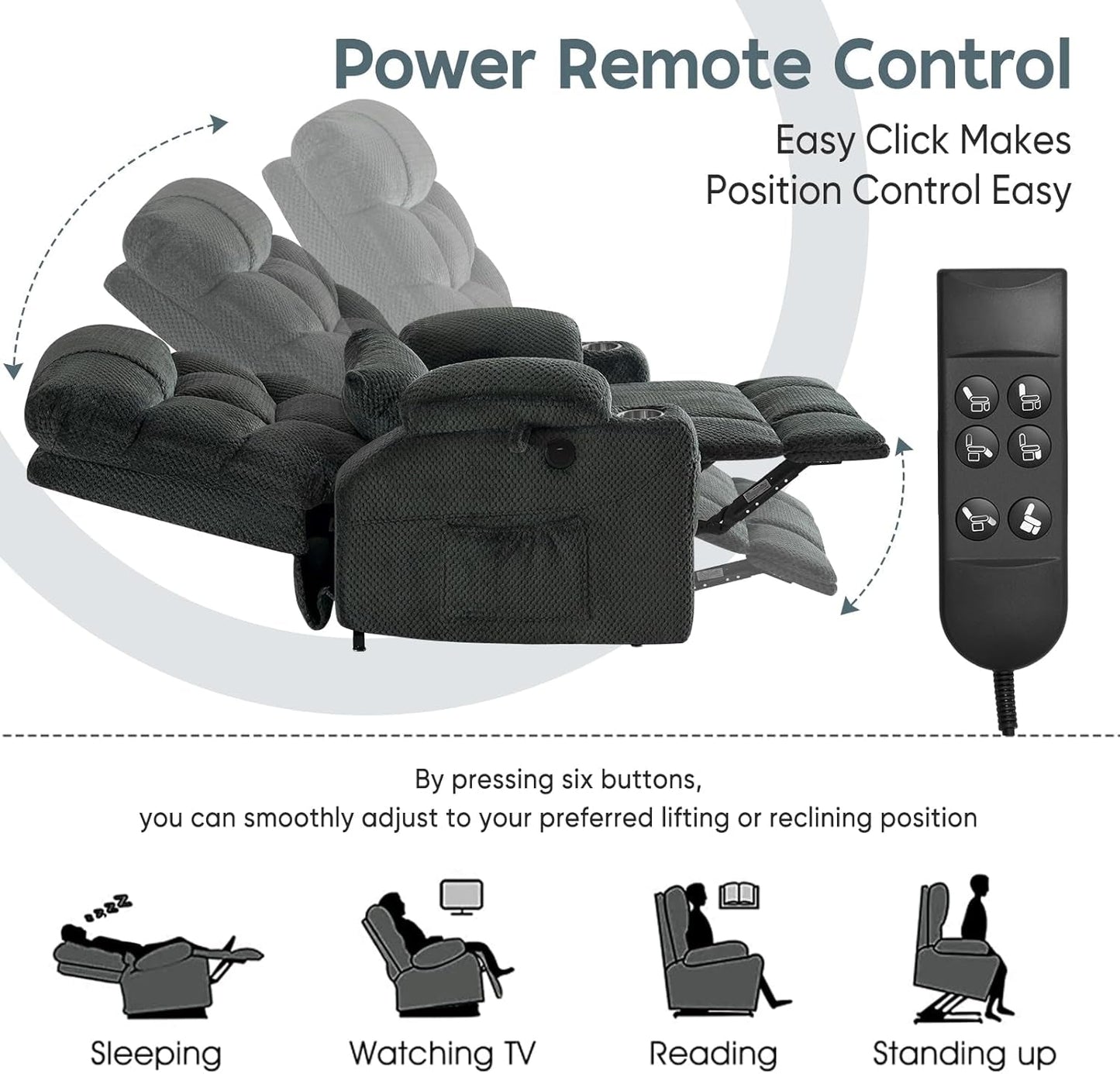 Large Dual Motor Lay Flat Power Lift Recliner Chair Set of 2 for Elderly with Massage and Heat, Textile Oversized Recliner Chair, Lift Chairs Recliner with Lumbar Pillow, Cup Holder, Grey-2
