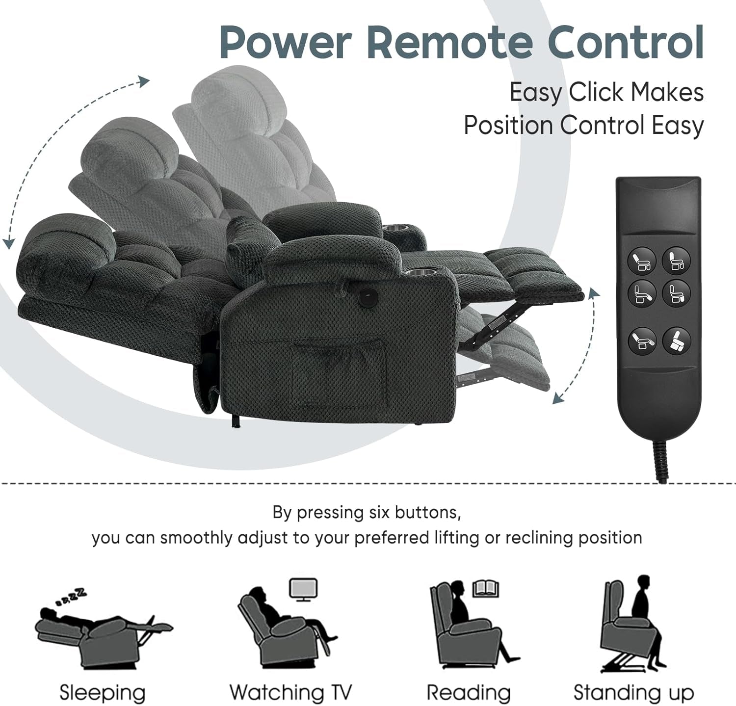 Large Dual Motor Lay Flat Power Lift Recliner Chair Set of 2 for Elderly with Massage and Heat, Textile Oversized Recliner Chair, Lift Chairs Recliner with Lumbar Pillow, Cup Holder, Grey-2